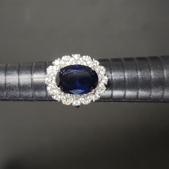 Sterling Silver Lab Created Sapphire/White Topaz Ring - Picture 4 of 10